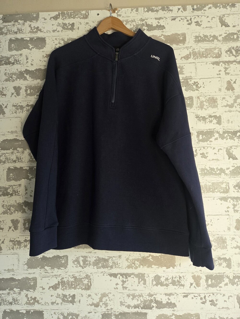 UNRL Crossover Quarter Zip Pullover Sweatshirt Navy Blue Large